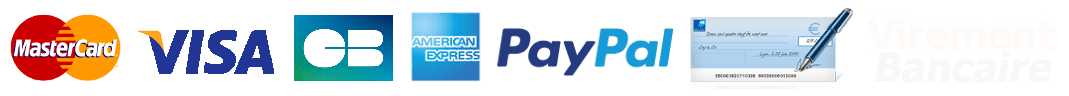 Paiement sécurisé CB, VISA, MasterCard, American Express, PayPal, virement bancaire, chèque